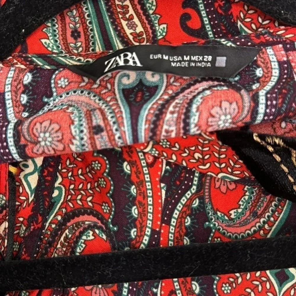 Zara red paisley mini babydoll gypsy dress size medium - Picture 4 of 5
